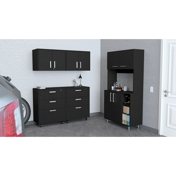FM FURNITURE Sunapee 5 Piece Garage Set Black Engineered Wood