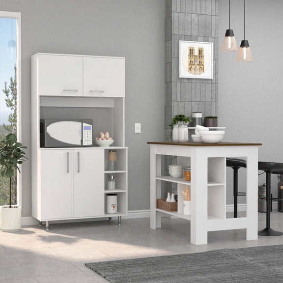 FM FURNITURE Surrey 2-Piece Modern Engineered Wood Kitchen Set in White/Walnut