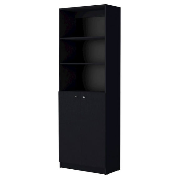 Fm Furniture Sutton 2-Door Bookcase, Storage with Multi-Level Shelves, Black