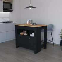 FM FURNITURE Theba Kitchen Island with 2 doors 3 shelves Black Engineered Wood