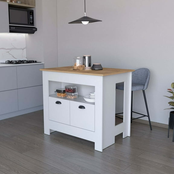 FM FURNITURE Theba Kitchen Island whit 2 doors 3 shelves White