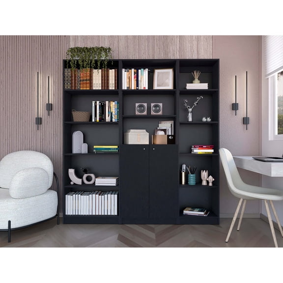 FM FURNITURE Tolleson 3 Piece Living Room Set Black Engineered Wood