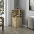 thumbnail image 1 of FM FURNITURE Toyei Corner Bar Cabinet with Bottle Rack, Open Shelves, and Hidden Storage, Natural Oak, 1 of 6