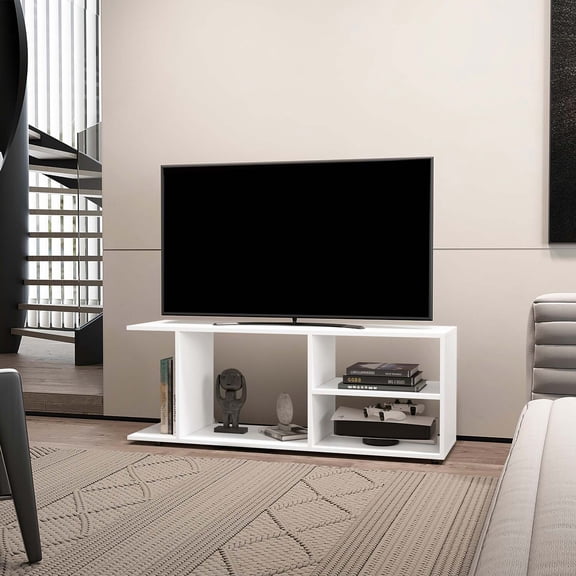 FM FURNITURE Tubac TV Rack in melamine with open storage White