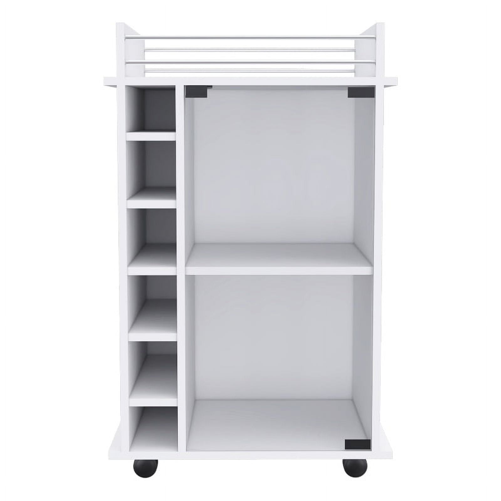 Polished White Square Bar Cart with Glass Door and Wine Storage
