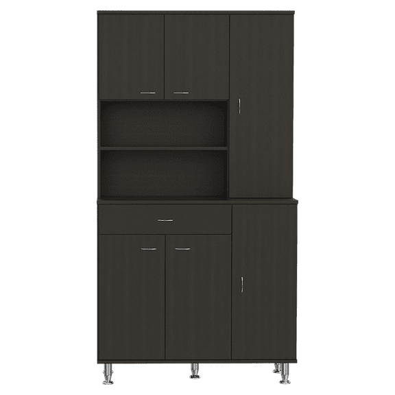 FM FURNITURE Venice 90 Pantry with Six Doors Cabinet Black Engineered Wood