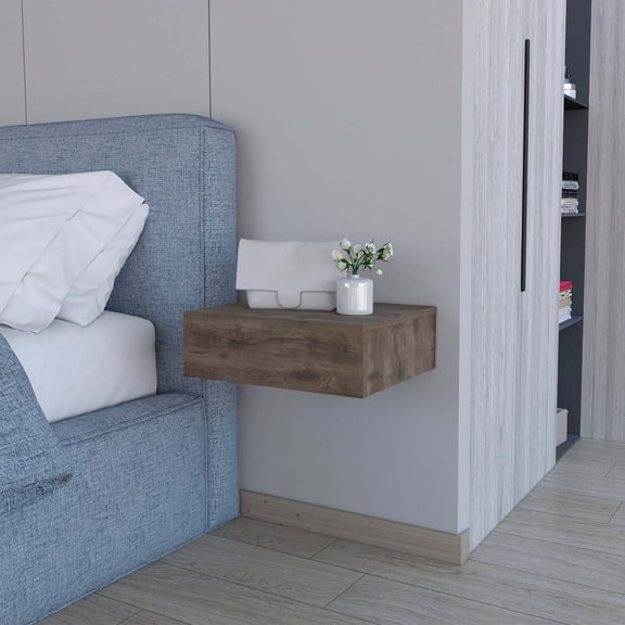 FM FURNITURE Vienna Floating Nightstand Dark Brown Engineered Wood