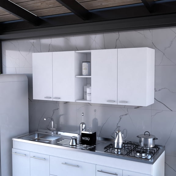 FM FURNITURE Winslow Wall Cabinet Four Doors Engineered Wood White