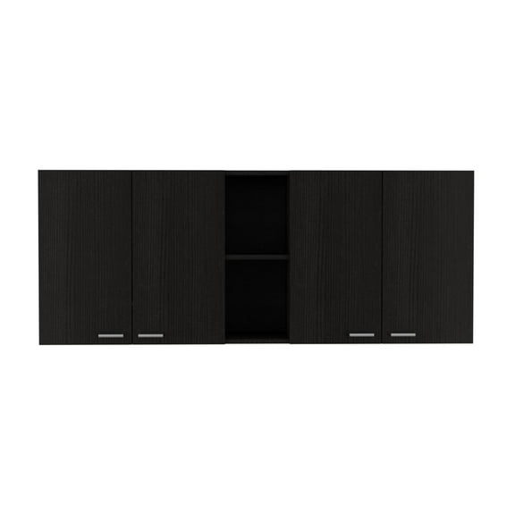 FM FURNITURE Winslow Wall Cabinet Two Shelves Engineered Wood Black