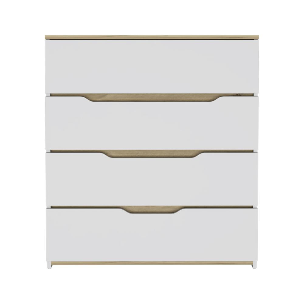 California Modern White & Light Oak 3-Drawer Bedroom Dresser