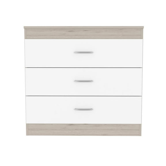 FM Furniture Cambridge Modern 3-Drawer Wood Bedroom Dresser in Light Gray/White
