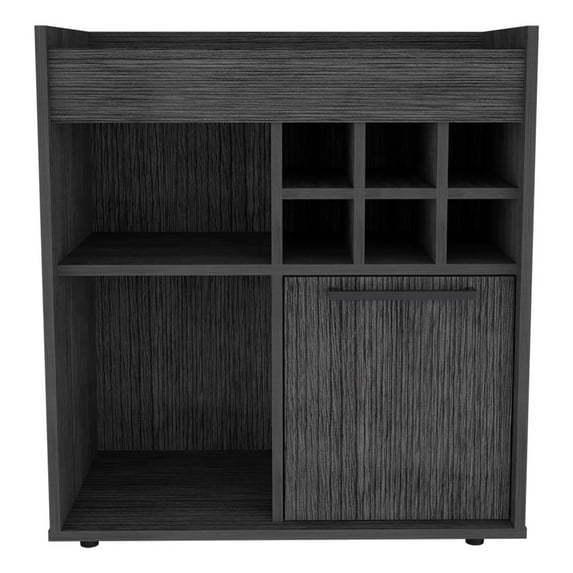 FM Furniture Leeds Modern Wood Bar Cart with One Cabinet in Smokey Oak Black