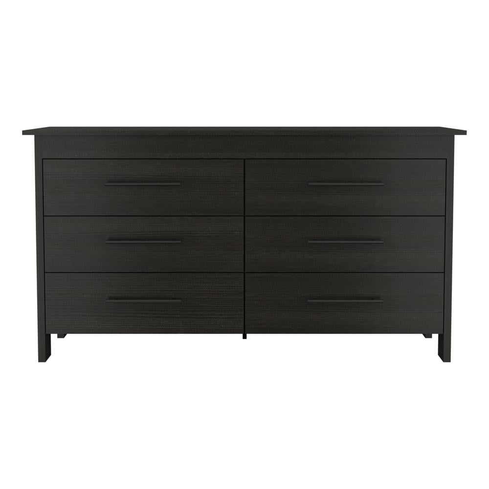 Black Double Roller 6-Drawer Bedroom Dresser
