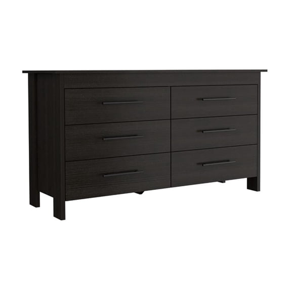 FM Furniture Luxor Modern Wood Bedroom Double Dresser with 6-Drawer in Black