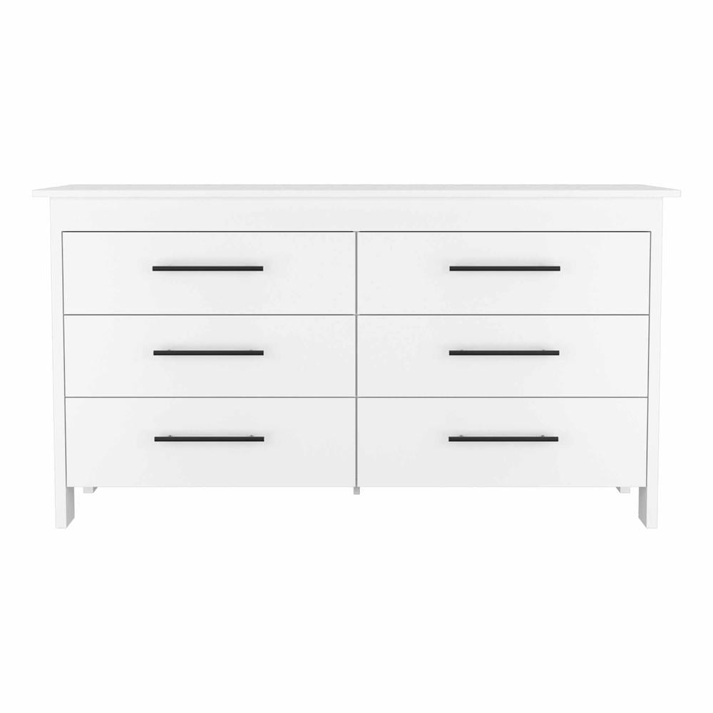 Elegant Black Double Roller 6-Drawer Dresser in Sleek White