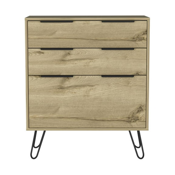 FM Furniture Praga Modern Metal Dresser with 3-Drawer & Countertop in Light Oak