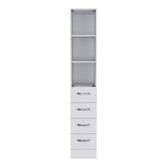 FM Furniture Preston Wood Linen Cabinet with 3 Shelves & 3-Drawer in White