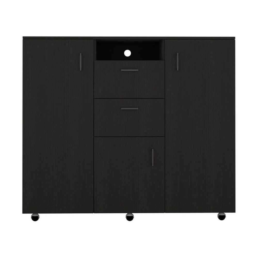 Black Double-Door Cabinet Dresser with Casters