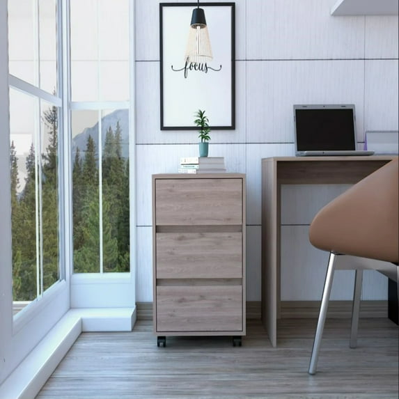 FM Furniture Vienna 3-Drawer Modern Wood Filing Cabinet in Light Gray