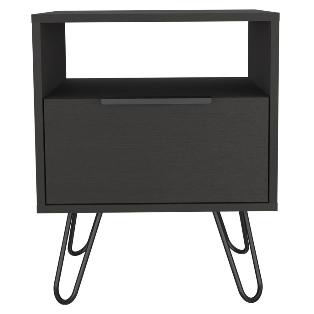 Vienna Black Wengue Nightstand with Hairpin Legs and Drawer