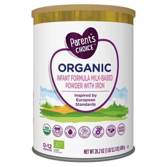 Parent’s Choice Organic Whole Milk Infant Formula Powder with Iron, Prebiotics & DHA, European Inspired, 28.2 OZ, 800 g