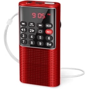 AmzDoer Small FM Radio - Pocket Portable Radio, Rechargeable Battery Operated, Supports USB/TF Card Mp3 Player, Numeric Key, ideal for Senior, Home, Camping Radio,Red