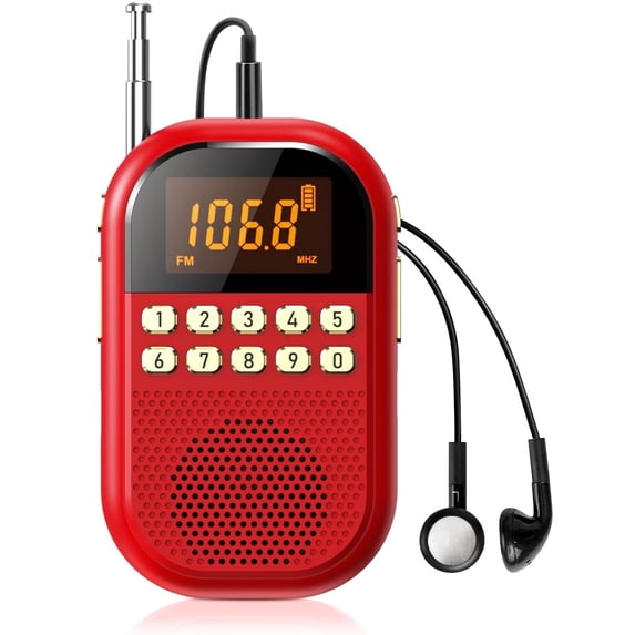 AM FM Portable Radio:1100mAh Rechargeable Transistor Pocket Radio with Best Reception Digital Tuning, LCD Screen,Numeric Keyboard, Earphone, Sleep Timer, for Jogging, Walking