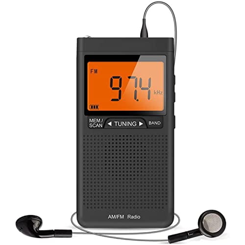 AM FM Portable Radio with Best Reception,Pocket Transistor Radio with Big Digital Screen,Stereo Earphone Jack,Sleep Timer and Alarm Clock Operated by 2 AAA Batteries for Jogging,Walking(Black)