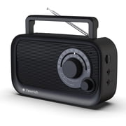 AM FM Radio with Best Reception, Bluetooth Speaker Portable Radio, DSP Plug in Wall,Battery Operated or AC Power with Headphone Jack, Large Tuning Knob for Home Kitchen Outdoor, Black
