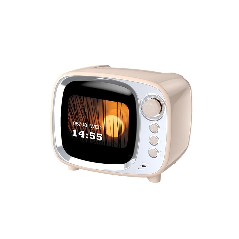 FM Radio Bluetooth Speaker with Alarm Clock, Rechargeable Retro Mini Wireless Speaker, LCD Touch Screen Display, Support TF Card, Vintage Decor Perfect for Party,Office,Home,Bedroom,Kitchen,Outdoor