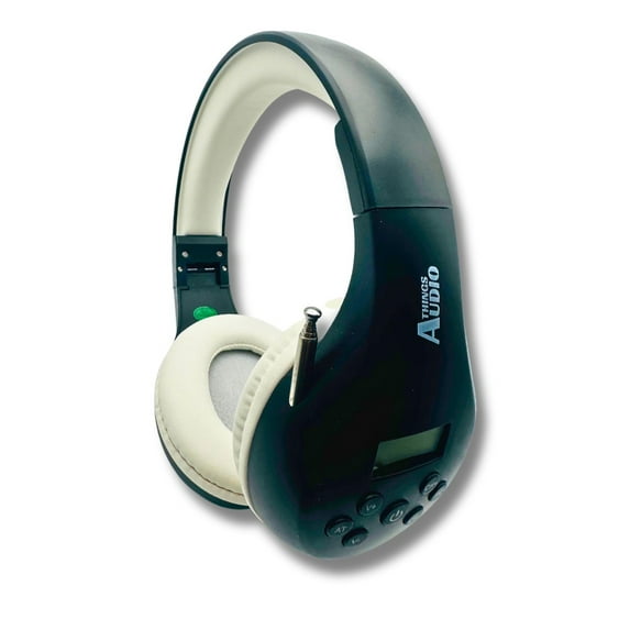 FM Radio Headphones Pull-Out Antenna, Great Reception, Sound Quality, Light Weight, Walking, Ease of Use, Jogging, Relaxing, School, Talk Radio, Require 2AA Batteries (Not Included) Black & White