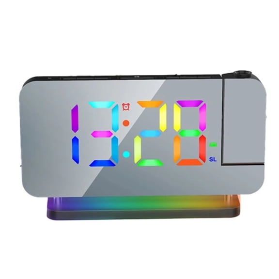 FM Radio Projection Alarm Clock With RGB Night Light, LED Display, Desktop Alarm Clock,Adjustable Brightness