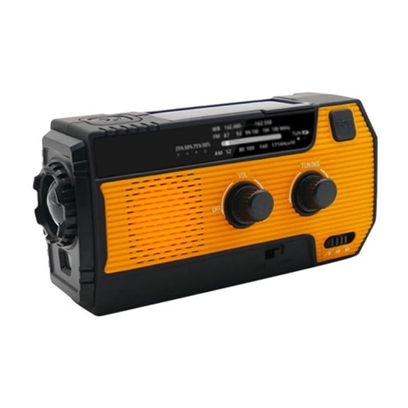 FM Radio Weather Receiver 4000mAh Multifunctional Solar Hand Crank Radio USB Charging Emergency Radio LED Flashlight Power Ban ,Easy to Operate