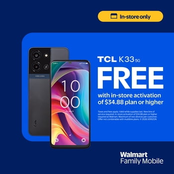 Walmart Family Mobile TCL K33 5G, 64GB, Space Gray, Prepaid Smartphone [Locked to Walmart Family Mobie]