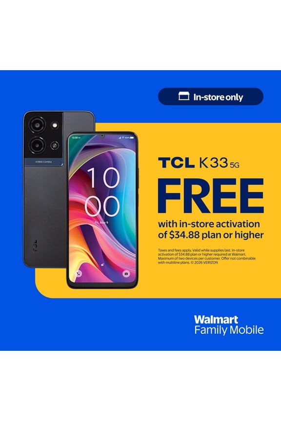 Walmart Family Mobile TCL K33 5G, 64GB, Space Gray, Prepaid Smartphone [Locked to Walmart Family Mobie]