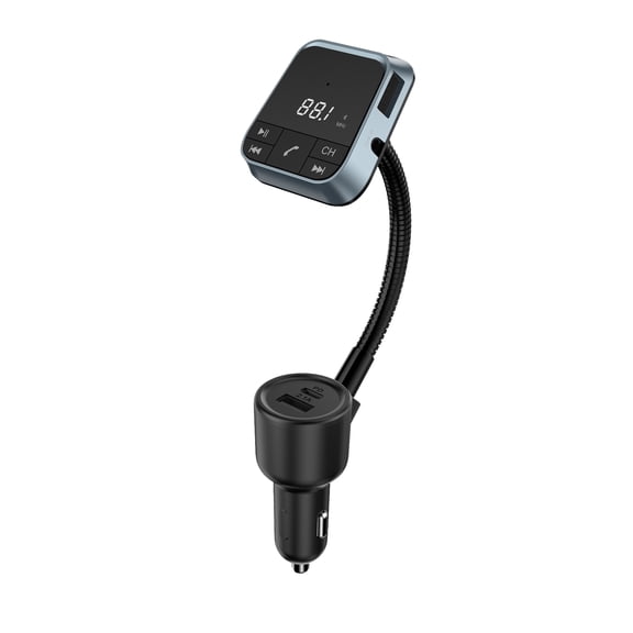 Onn Gooseneck Bluetooth FM Transmitter, Flexiable Adjustable Viewing Angle, Dual Charging Ports, Compatible with Smartphones