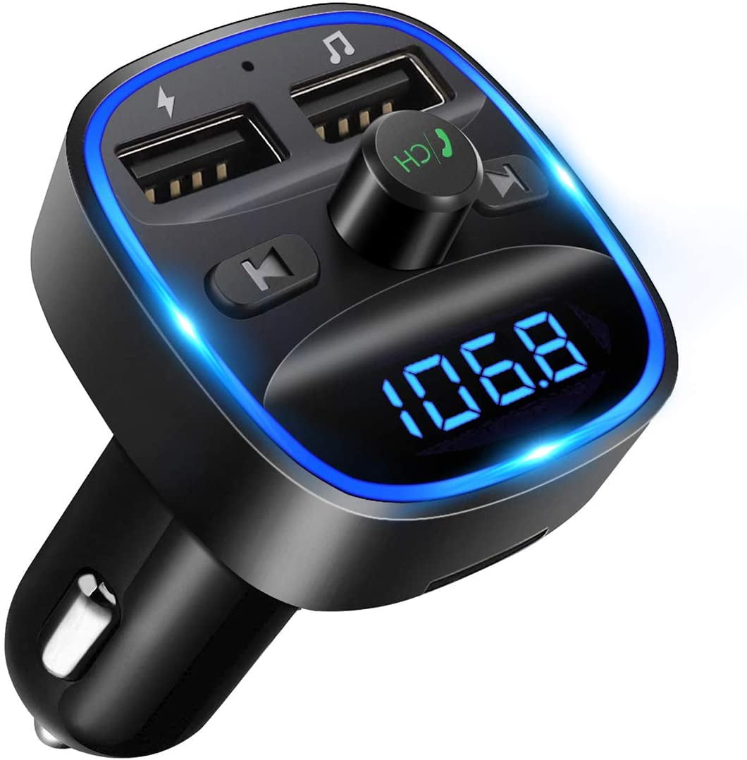 FM Transmitter, 2024 Upgraded Bluetooth FM Transmitter Wireless Radio Adapter Car Kit with Dual USB Charging Car Charger MP3 Player Support TF Card & USB Disk
