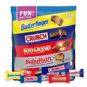 Butterfinger, Crunch, Baby Ruth, and 100 Grand, Assorted Fun Size Chocolate-y Treats, 55 Count Party Pack, 33.6 oz