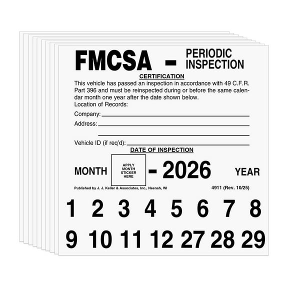 FMCSA Periodic Inspection Label 10-pk. - 5" x 5", Permanent Self Adhesive Vinyl - Meet DOT AVIR 49 CFR Part 396 Requirements
