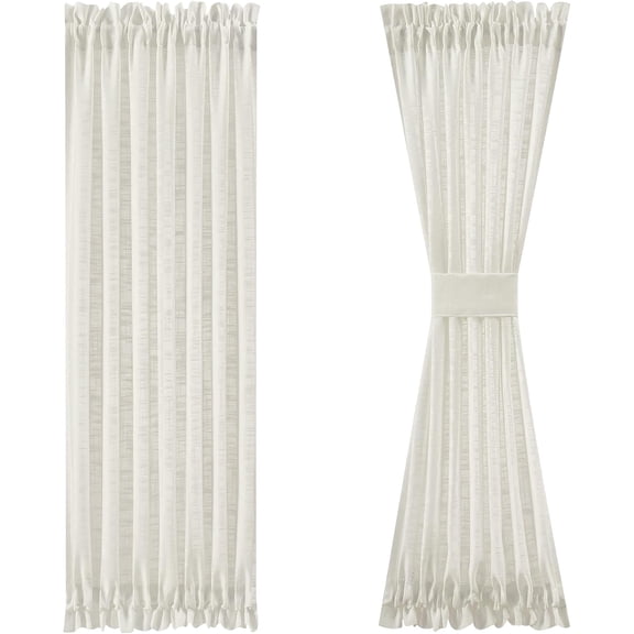 FMFUNCTEX Side Light Linen Texture Semi Sheer Narrow French Door Panels for Front/Glass Door, Window - 24 Inch L x 72 W 2