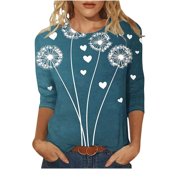 FMFYFH 3/4 Sleeve Valentine's Shirts for Women Plus Size Love Heart Cute Graphic T Shirts Casual Spring Day Tops Tee