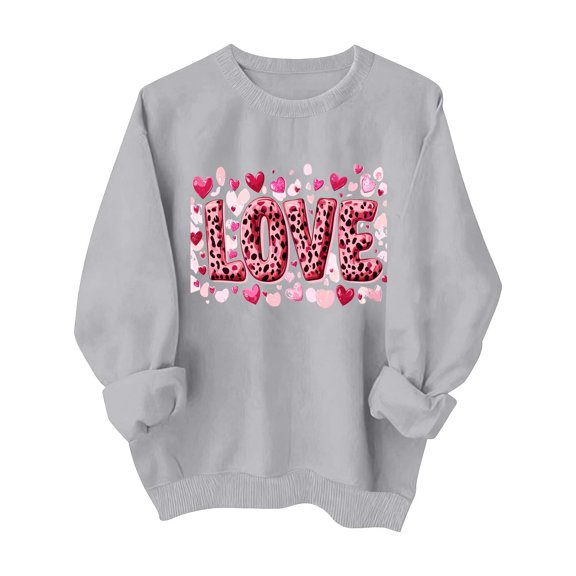 FMFYFH Valentines Sweatshirt Womens Oversized Crewneck Sweatshirts Loose Fit Pullover Tops Cute Love Heart Valentines Shirts