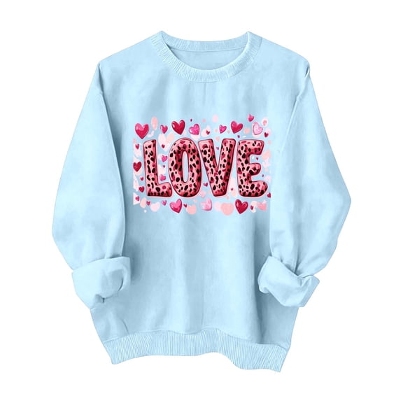 FMFYFH Valentines Sweatshirt Womens Oversized Crewneck Sweatshirts Loose Fit Pullover Tops Cute Love Heart Valentines Shirts