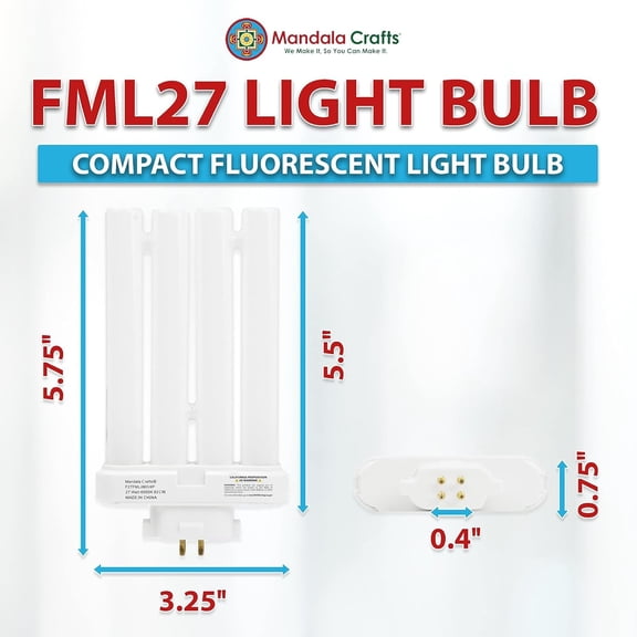 FML27 27-Watt 6500K Compact Fluorescent Light Bulbs with Quad Tubes, 2 Packs Daylight 4-Pin GX10q-4 Base FML FML Lamp 27 Watt Bulbs