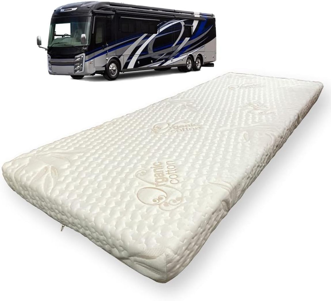FMLP 3" x 48" x 75" Memory Foam Mattress for RV with Water Resistant Organic Cotton Cover, Firm High Density Foam Base, USA Made, CertiPUR-US Certified Foam