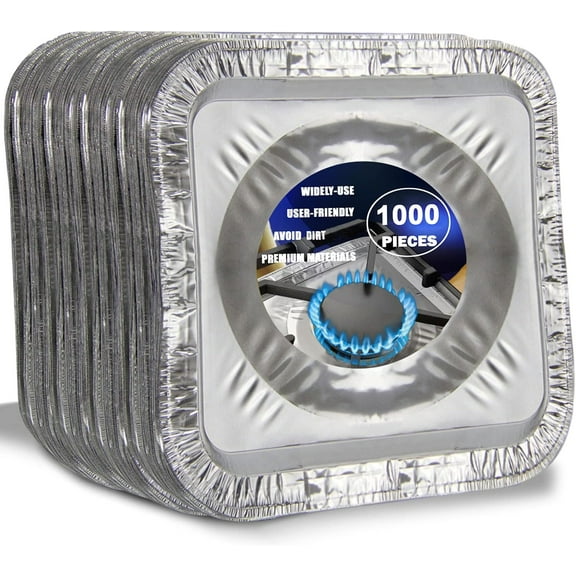 FMP Brands 1000 Pack 9 Inch Square Stove Burner Covers for Gas & Electric Stove Top, Disposable Aluminum Foil Stove Burner Liners, Stove Top Cover for Electric & Gas Burners, Keep Range Stove Clean