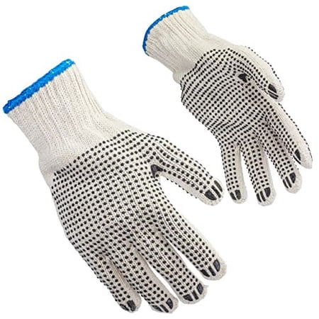 FMP Brands - 24 Pairs of Black White Work Gloves, Dotted Safety Gloves, Heavy Duty Cotton Knit for Men and Women, General Use, Gardening, Construction, Winter