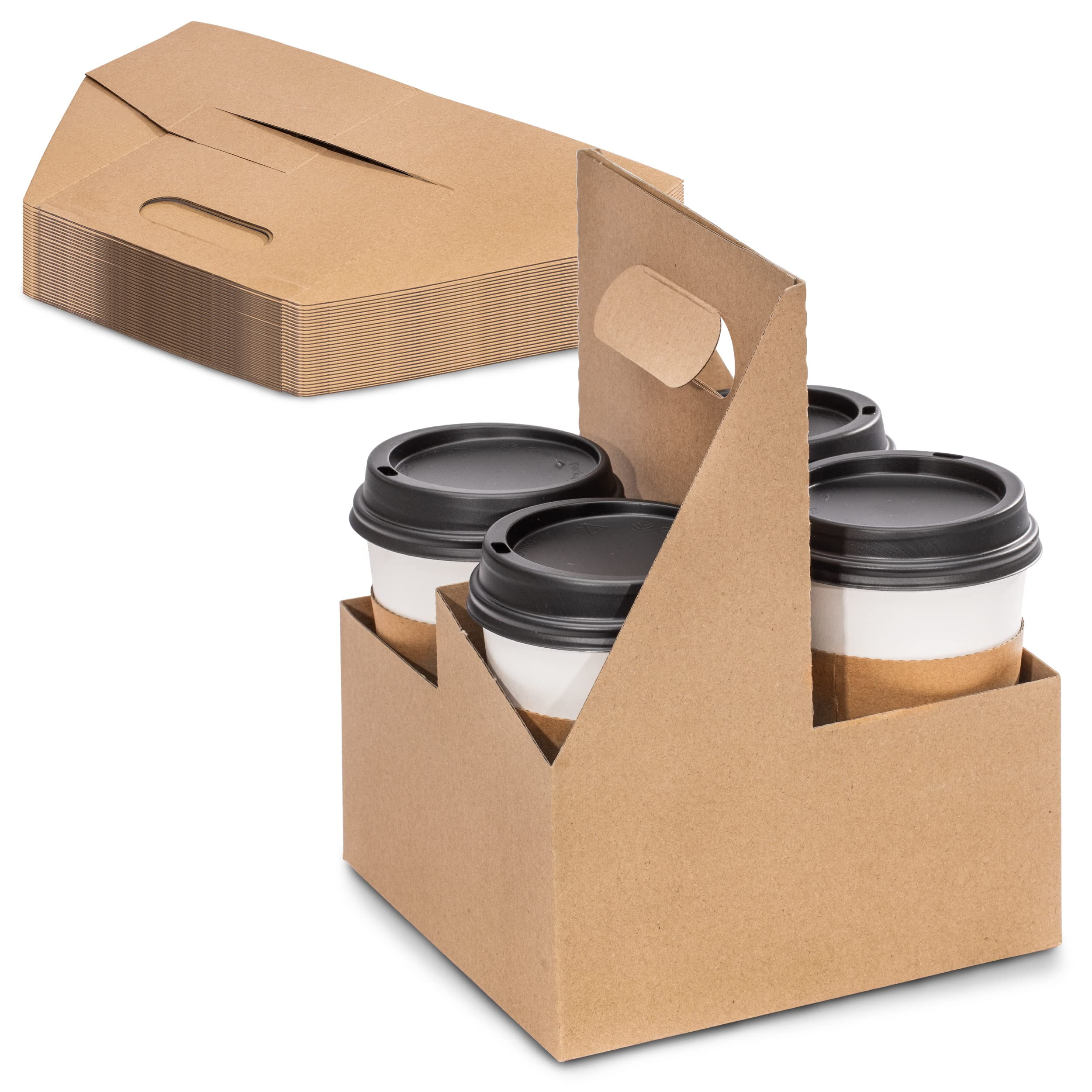 FMP Brands [25 Pack] 4 Cup Drink Carrier with Handle - Kraft Paperboard ...