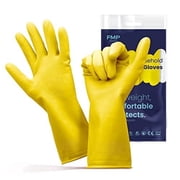 FMP Brands 3 Pairs Rubber Gloves for Cleaning   Heavy Duty Latex Dishwashing Gloves, 12 Long, Waterproof, 15mil Thick, Non-Slip Grip, Reusable for Kitchen, Gardening   Yellow, M