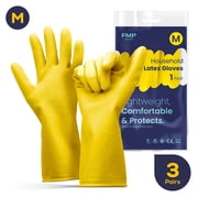 FMP Brands 3 Pairs Yellow Rubber Dish Gloves Medium M Reusable Waterproof Household Cleaning Gloves, Non-Slip Kitchen Rubber Glove Medium
